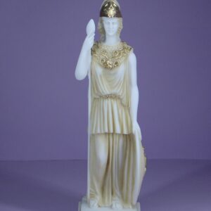 Athena with her spear and shield standing in Patina color