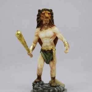 Hercules in a lion hat holds a bat in color