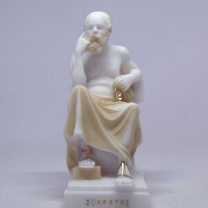 The statue of Socrates thinks while sitting in Patina color