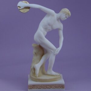 The statue of Discobolus (Discus thrower) ready to throw the discus in Patina color