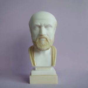 The bust statue of Hippocrates made of Alabaster in Patina color