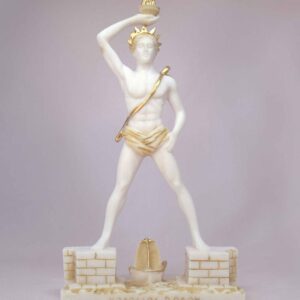 The whole statue of Colossus of Rhodes. One of the Seven Wonders in Patina color