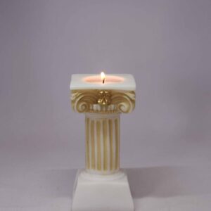 A candle case statue of a Greek full height column at Ionic order in Patina color