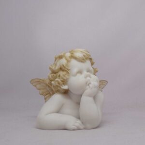 The statue of a little Angel thinking in Patina color