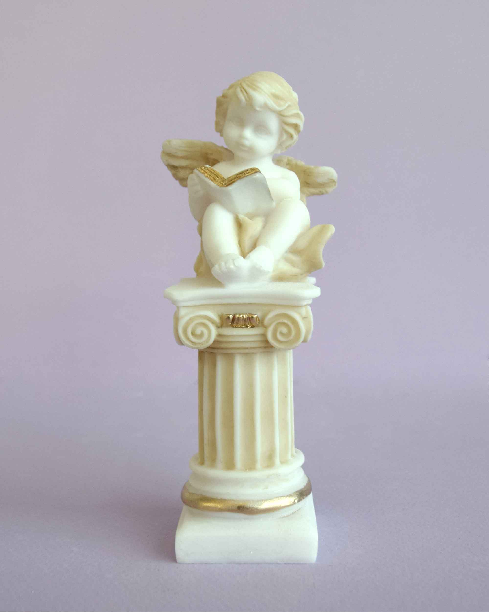 629-A2 A statue of an Angel sitting on a column in Patina color