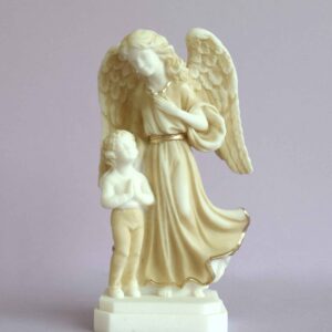 The Guardian Angel with a child praying in Patina color