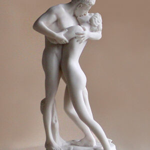The statue of a couple kissing each other in a very sensual way in White color