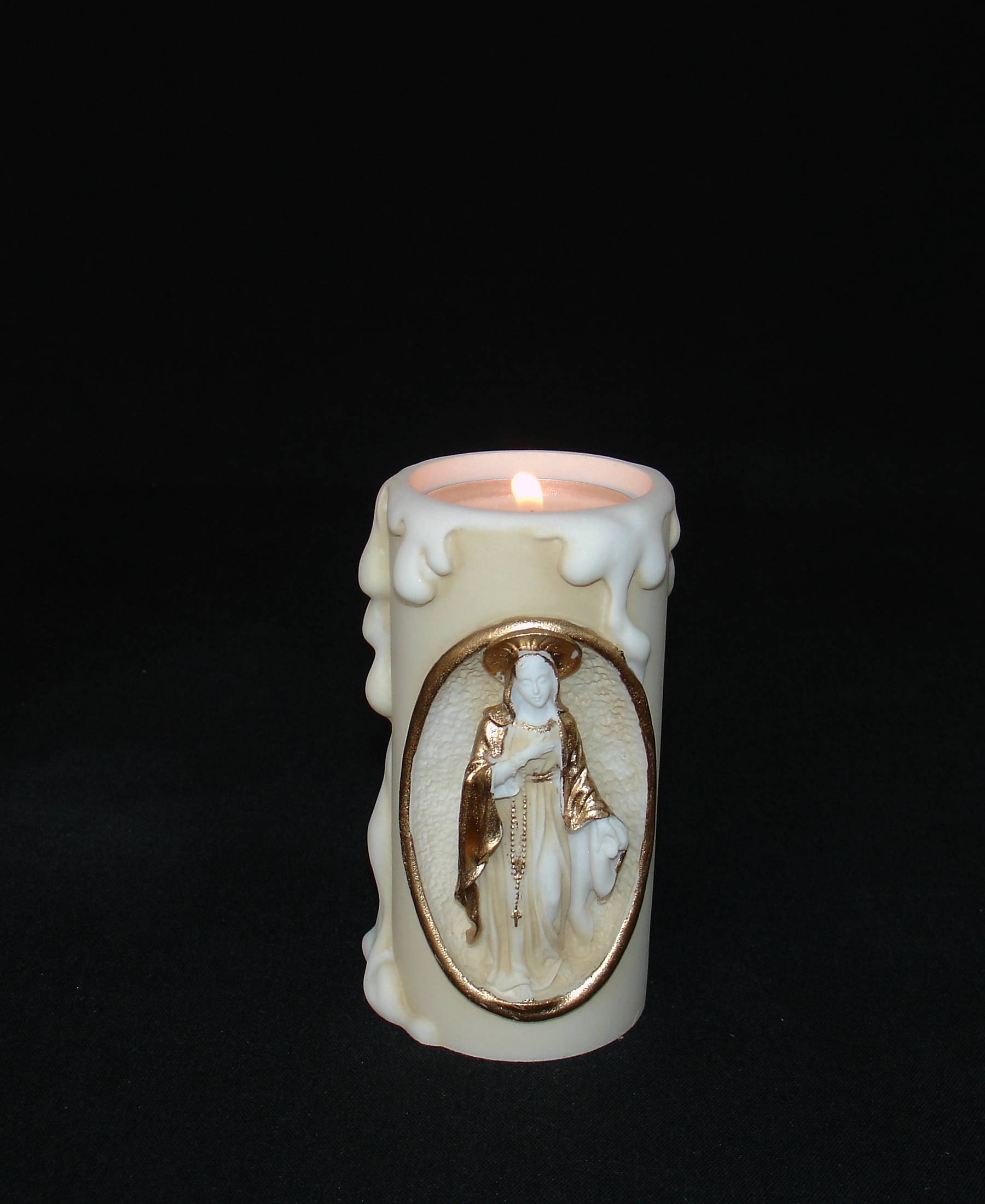 2-831-p-front Greek candle case of Virgin Mary made of alabaster in Patina color