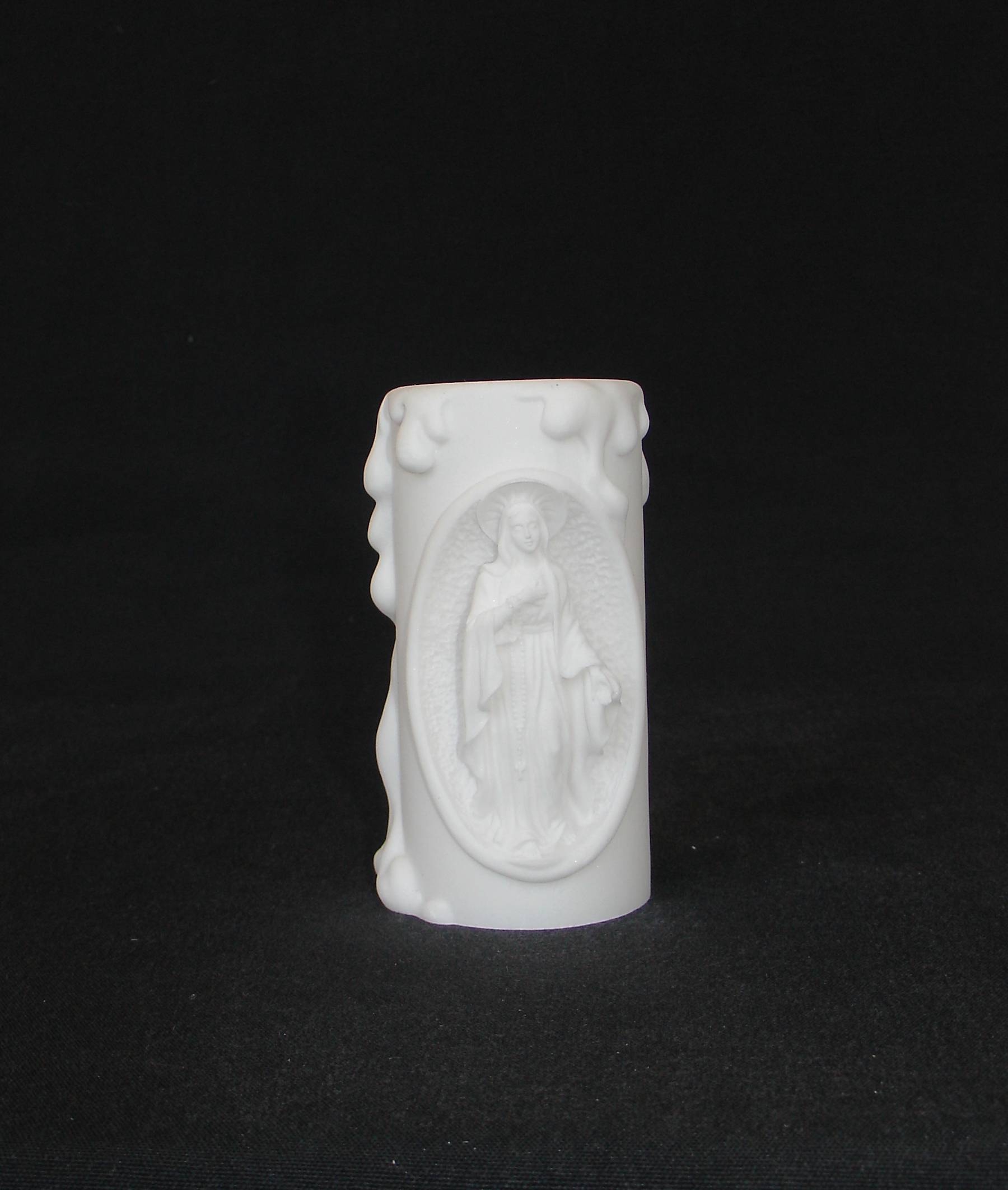 2-831-w-front Greek candle case of Virgin Mary made of alabaster in White color