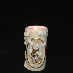 Greek candle case of Saint Michael made of alabaster in Patina color